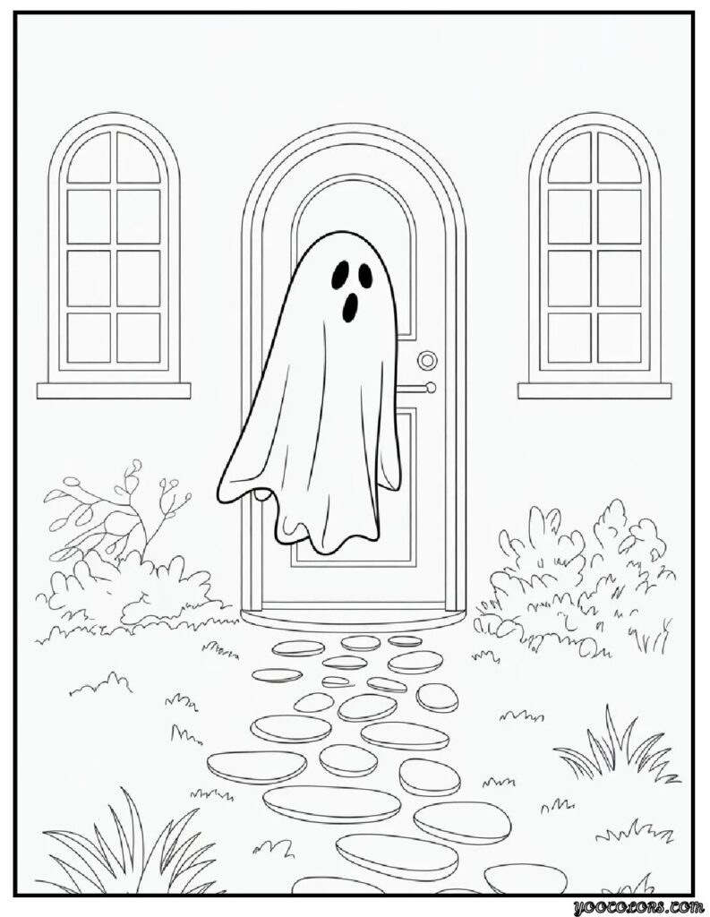 Ghost Coloring Pages: Spooky, Cute & Fun Printables for Everyone 17 ghost coloring pages haunted house doorway.webp pdf
