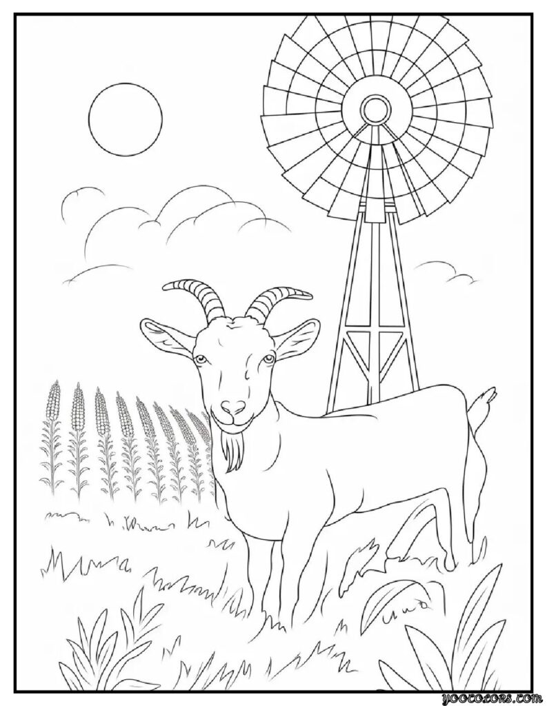 Goat Coloring Pages: Fun, Relaxing & Educational 3 goat coloring pages goat on the windmill hill goat standing.webp pdf