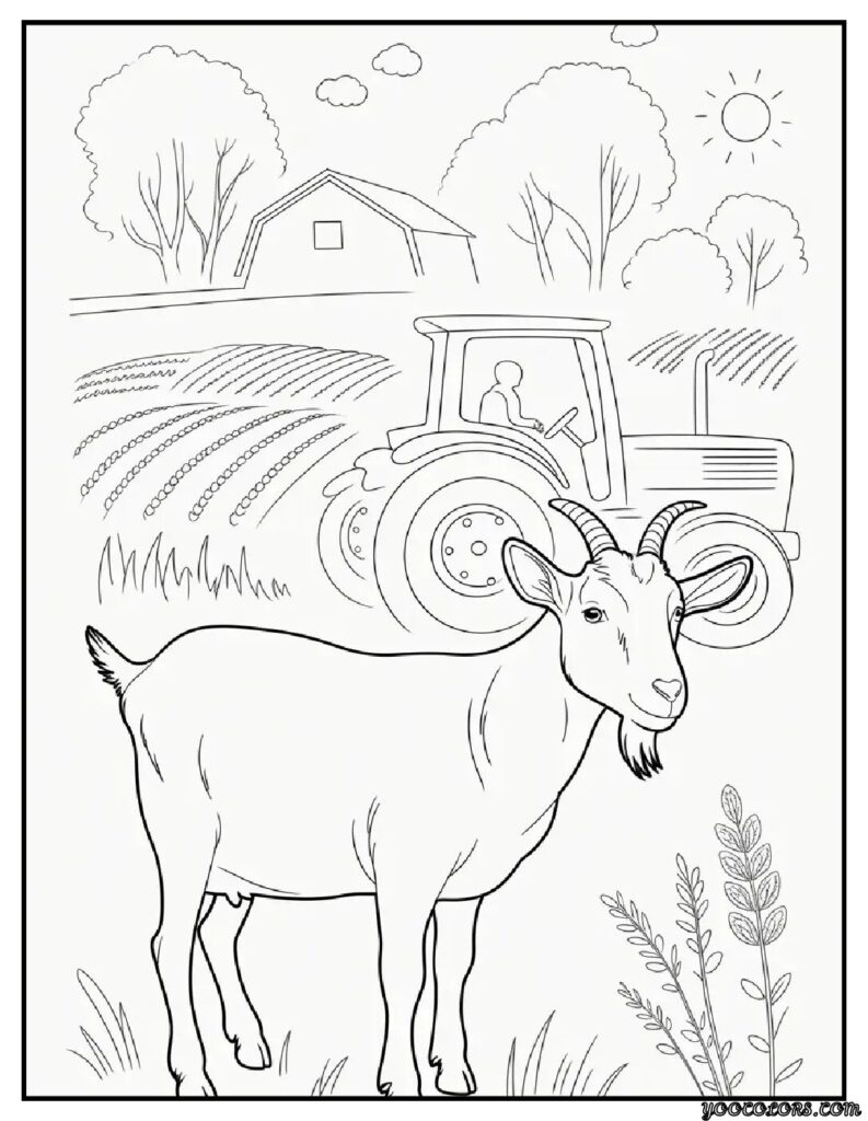 Goat Coloring Pages: Fun, Relaxing & Educational 14 goat coloring pages goat tractor scene goat standing.webp pdf