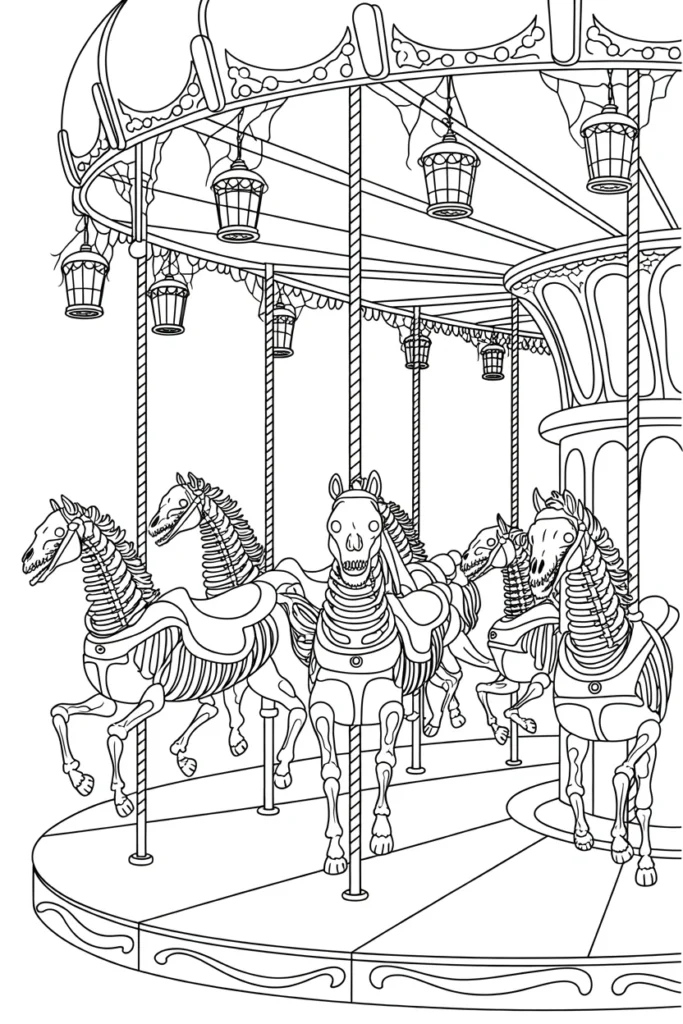 Halloween Coloring Pages Scary – Free Printables & Spooky Fun 2 halloween coloring pages scary Carousel of Bone Horses
