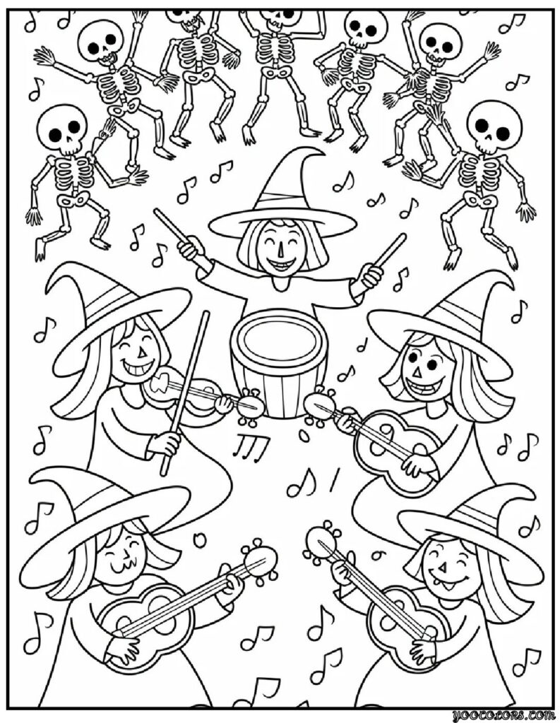 Halloween Coloring Pages Witches – Free Printables & Scary Fun 10 halloween coloring pages witches Witch Orchestra.webp pdf