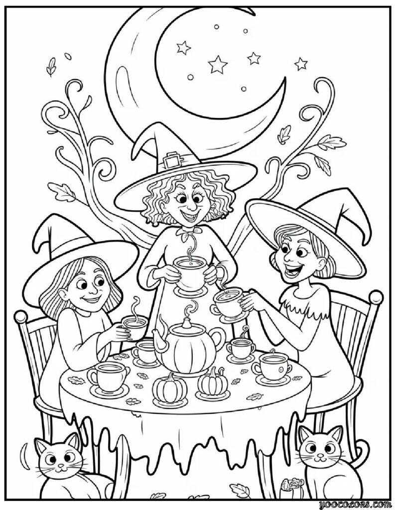 Halloween Coloring Pages Witches – Free Printables & Scary Fun 6 halloween coloring pages witches Witch Tea Party at Midnight.webp pdf
