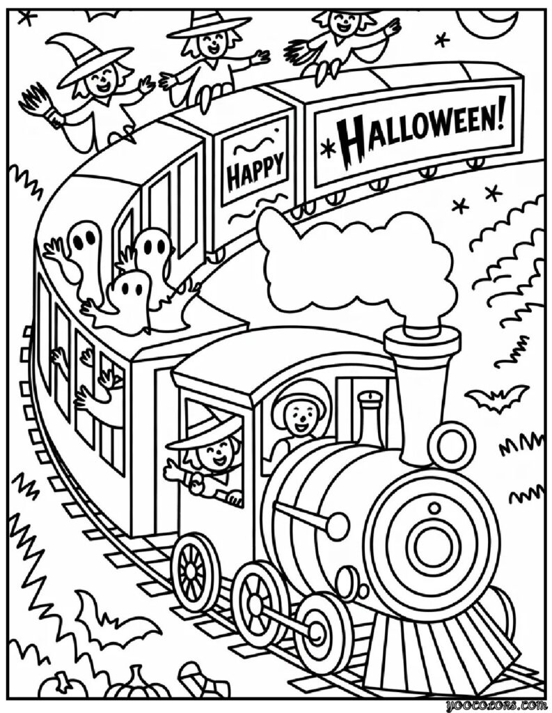Halloween Coloring Pages Witches – Free Printables & Scary Fun 7 halloween coloring pages witches Witch Train Ride.webp pdf