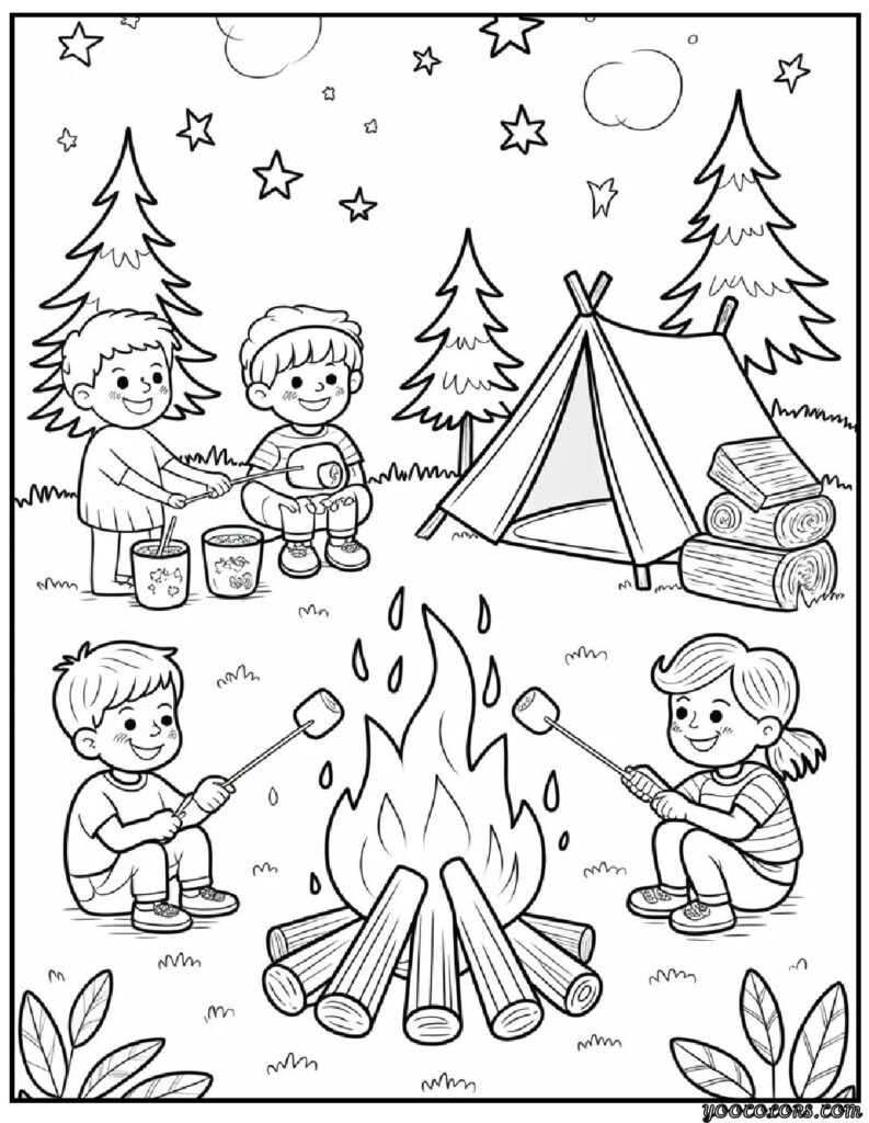 Happy Fall Coloring Pages – Free, Printable & Fun for the Season 9 happy fall coloring pages Campfire Smores Night.webp pdf