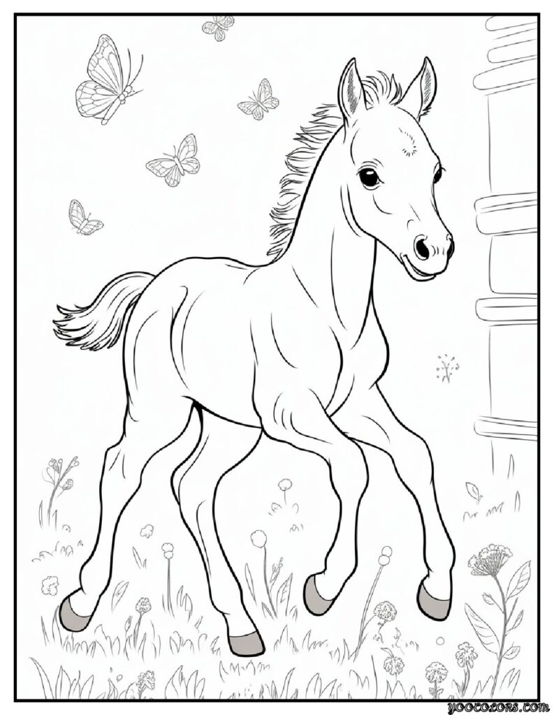 Horse Coloring Pages: Printable Fun for Kids & Adults 14 horse coloring pages colt in meadow baby horse foal running.png pdf