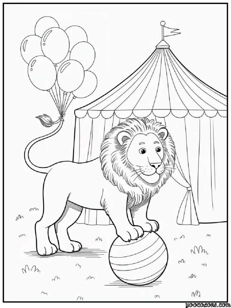 Lion Coloring Pages: Free Printables for Kids & Adults 8 lion coloring pages circus lion with balloons cartoon lion 2.webp pdf