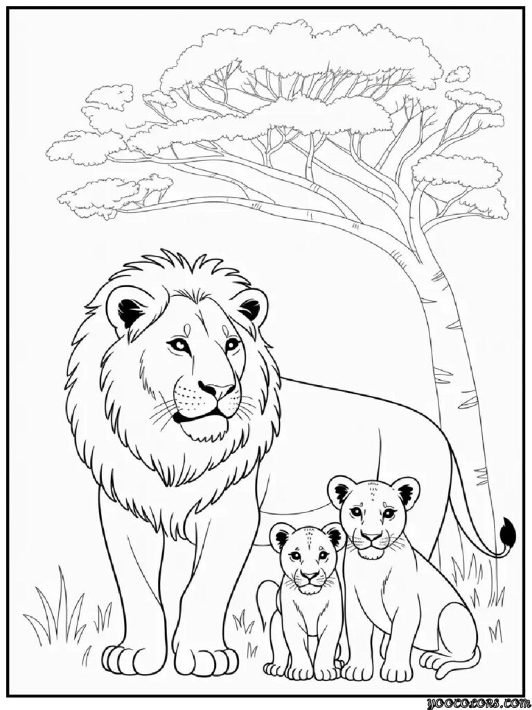 Lion Coloring Pages: Free Printables for Kids & Adults 7 lion coloring pages lion family pride lion lioness and cubs.webp pdf