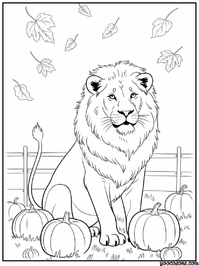 Lion Coloring Pages: Free Printables for Kids & Adults 6 lion coloring pages lion in pumpkin patch fall theme lion.webp pdf