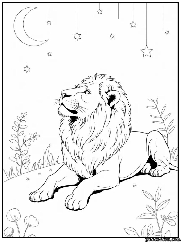 Lion Coloring Pages: Free Printables for Kids & Adults 3 lion coloring pages lion under the starry sky lion lying on.webp pdf