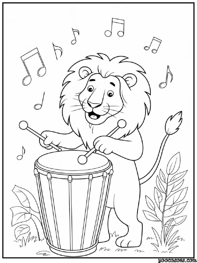 Lion Coloring Pages: Free Printables for Kids & Adults 14 lion coloring pages lion with jungle drum cartoon lion.webp pdf