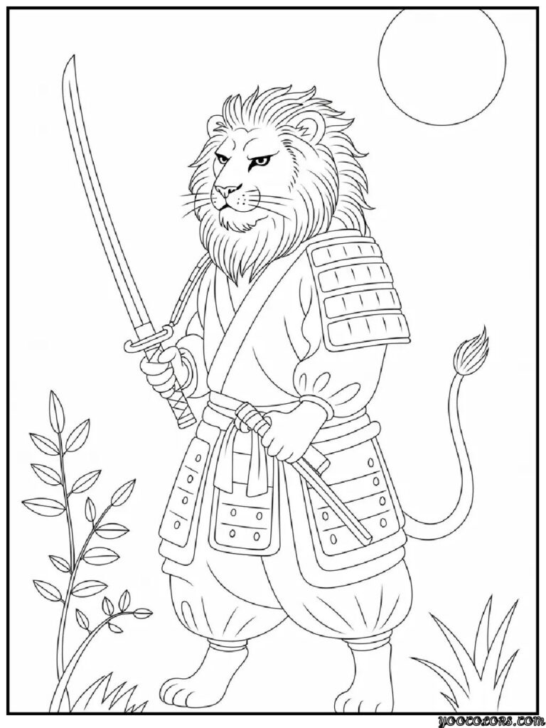 Lion Coloring Pages: Free Printables for Kids & Adults 11 lion coloring pages samurai lion warrior adult creative.webp pdf