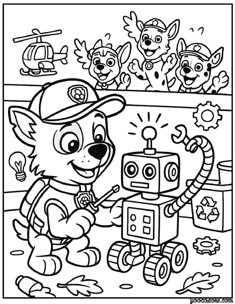 Paw Patrol Coloring Pages Rocky – Free Printables for Eco-Friendly Fun 7 paw patrol coloring pages rocky Rocky inventing a robot.webp pdf