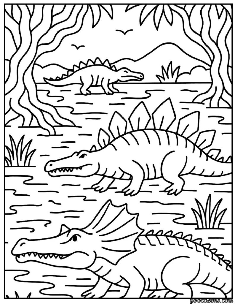 Real Dinosaur Coloring Pages – Free & Realistic Printables 5 real dinosaur coloring pages Prehistoric Swamp.webp pdf