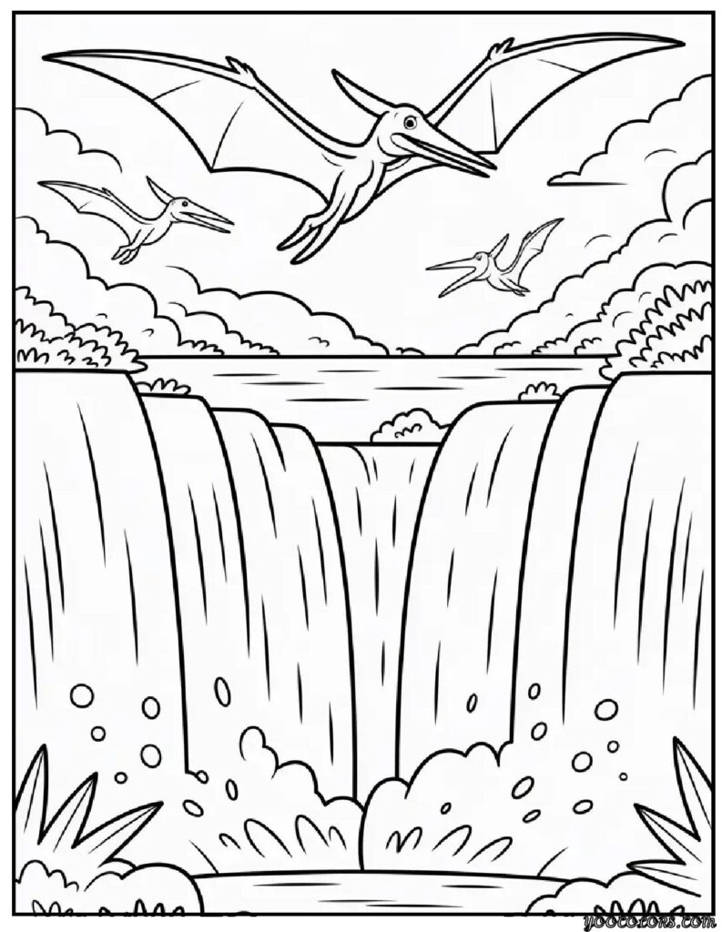 Real Dinosaur Coloring Pages – Free & Realistic Printables 14 real dinosaur coloring pages Pteranodon Above Waterfalls.webp pdf