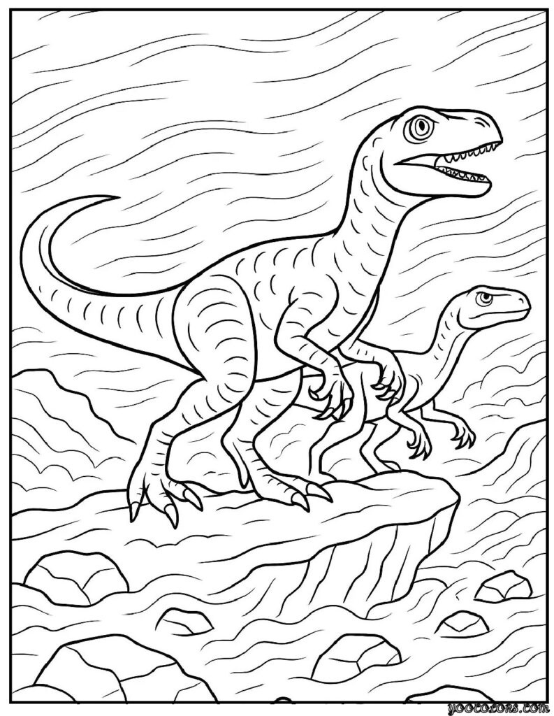 Real Dinosaur Coloring Pages – Free & Realistic Printables 8 real dinosaur coloring pages Raptors in Desert Storm.webp pdf