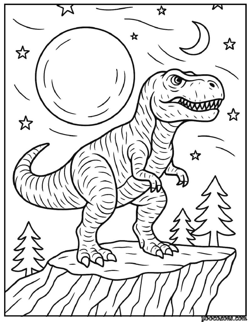 Real Dinosaur Coloring Pages – Free & Realistic Printables 16 real dinosaur coloring pages T Rex Under Night Sky.webp pdf