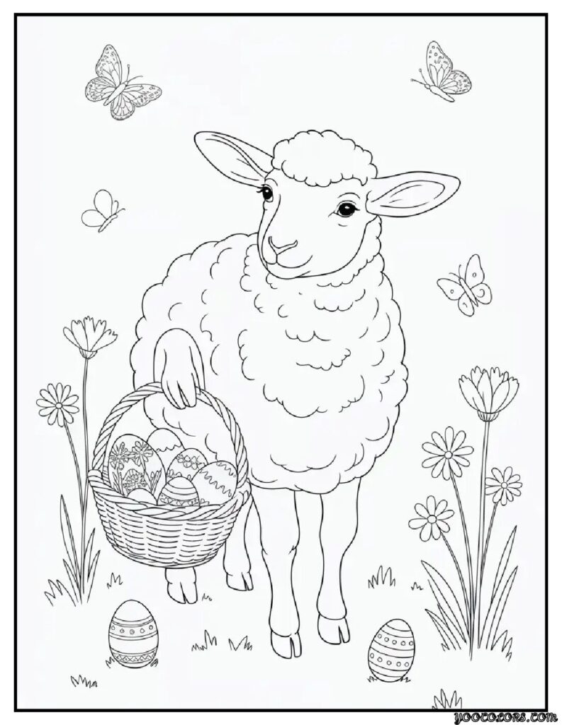 Sheep Coloring Pages: Free, Printable, and Fun for All Ages 8 sheep coloring pages easter sheep with egg basket lamb 2.webp pdf