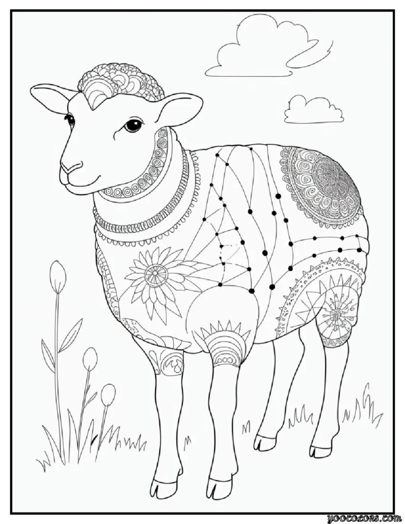 Sheep Coloring Pages: Free, Printable, and Fun for All Ages 13 sheep coloring pages mandala sheep adult style sheep body.webp pdf