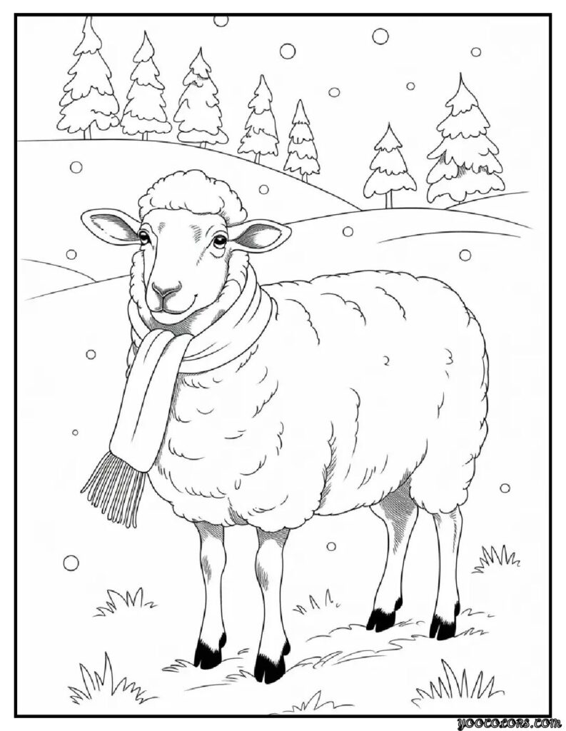 Sheep Coloring Pages: Free, Printable, and Fun for All Ages 3 sheep coloring pages winter snow sheep sheep wearing a scarf.webp pdf