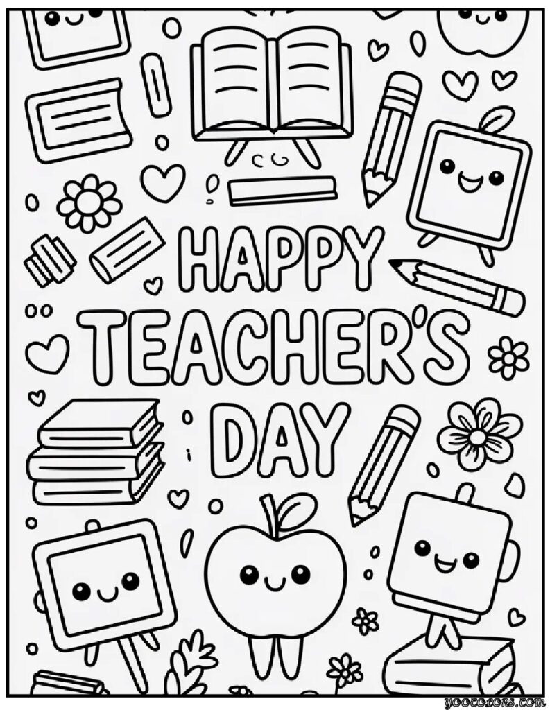 Teachers Day Coloring Pages – Free Printables to Celebrate Educators 7 teacher coloring pages Cute Teachers Day Cartoon Doodles.webp pdf