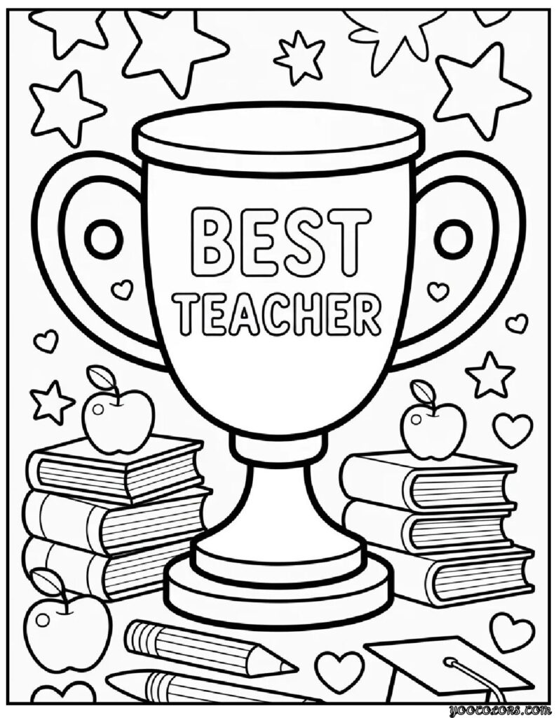 Teachers Day Coloring Pages – Free Printables to Celebrate Educators 10 teacher coloring pages Teachers Day Trophy Award Page.webp pdf