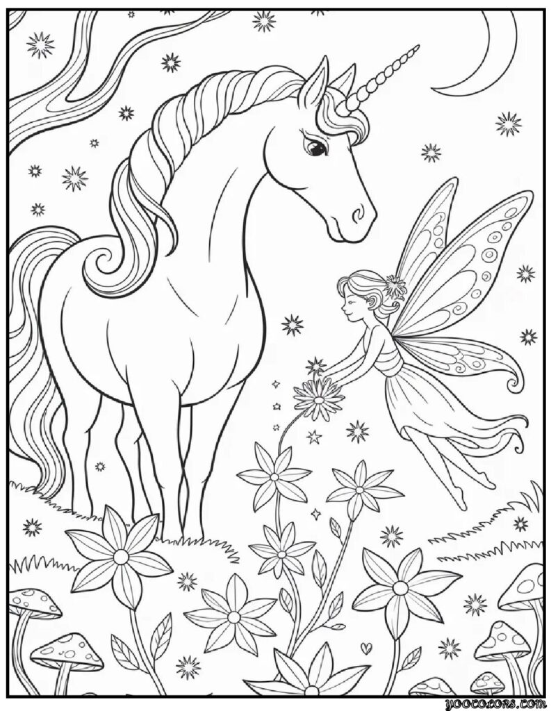 Fairy and Unicorn Coloring Pages: Magical Adventures in Every Stroke 12 Fairy and Unicorn Coloring Pages 1 pdf