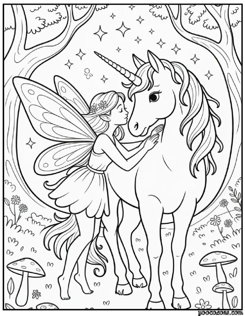Fairy and Unicorn Coloring Pages: Magical Adventures in Every Stroke 7 Fairy and Unicorn Coloring Pages 4 pdf