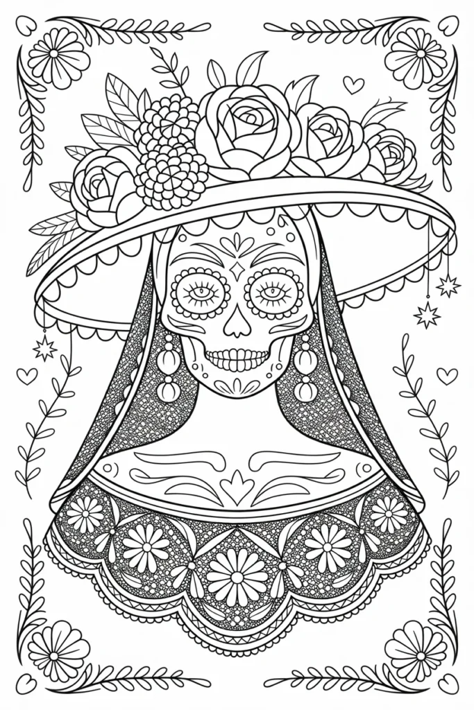 Sugar Skull Coloring Pages: Printable PDFs for Every Artist 1 sugar skull coloring pages