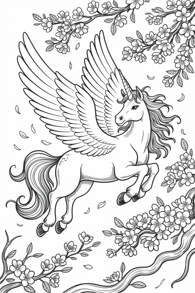 Unicorn with Wings Coloring Pages: Magical Fun for Kids and Adults Alike 2 Unicorn with Wings Coloring Pages