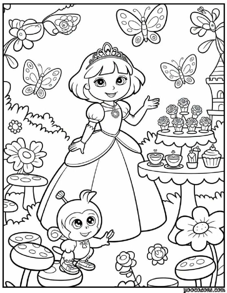 Princess Dora Coloring Pages – Adventure Meets Royal Creativity 5 princess dora coloring pages 2 pdf