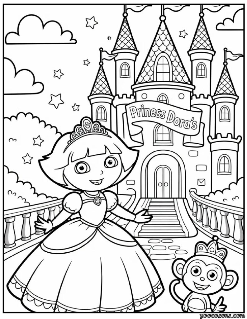 Princess Dora Coloring Pages – Adventure Meets Royal Creativity 4 princess dora coloring pages 3 pdf