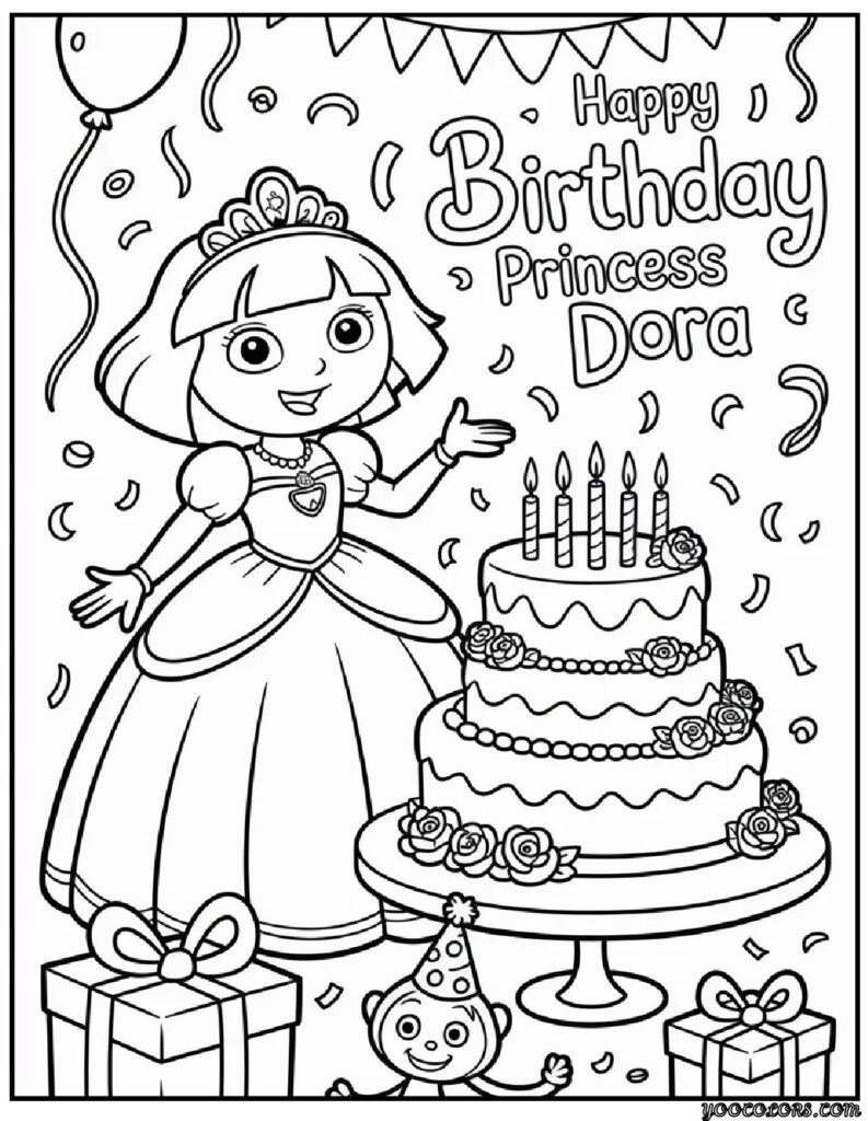 Princess Dora Coloring Pages – Adventure Meets Royal Creativity 6 princess dora coloring pages 5 pdf