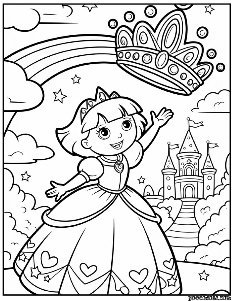 Princess Dora Coloring Pages – Adventure Meets Royal Creativity 8 princess dora coloring pages 7 pdf