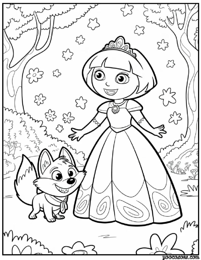 Princess Dora Coloring Pages – Adventure Meets Royal Creativity 10 princess dora coloring pages 9 pdf