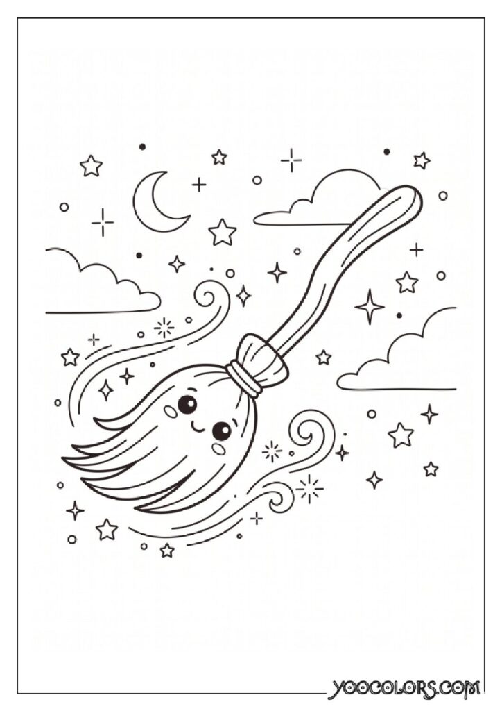 36 Spooky Cute Coloring Pages: Adorable Meets Creepy for Halloween & Beyond 5 Broomstick flying through starry… 2K 202608181708 pdf