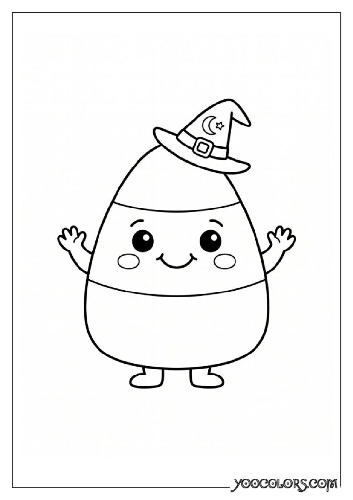 36 Spooky Cute Coloring Pages: Adorable Meets Creepy for Halloween & Beyond 8 Candy corn wearing witch hat 202608181711 pdf