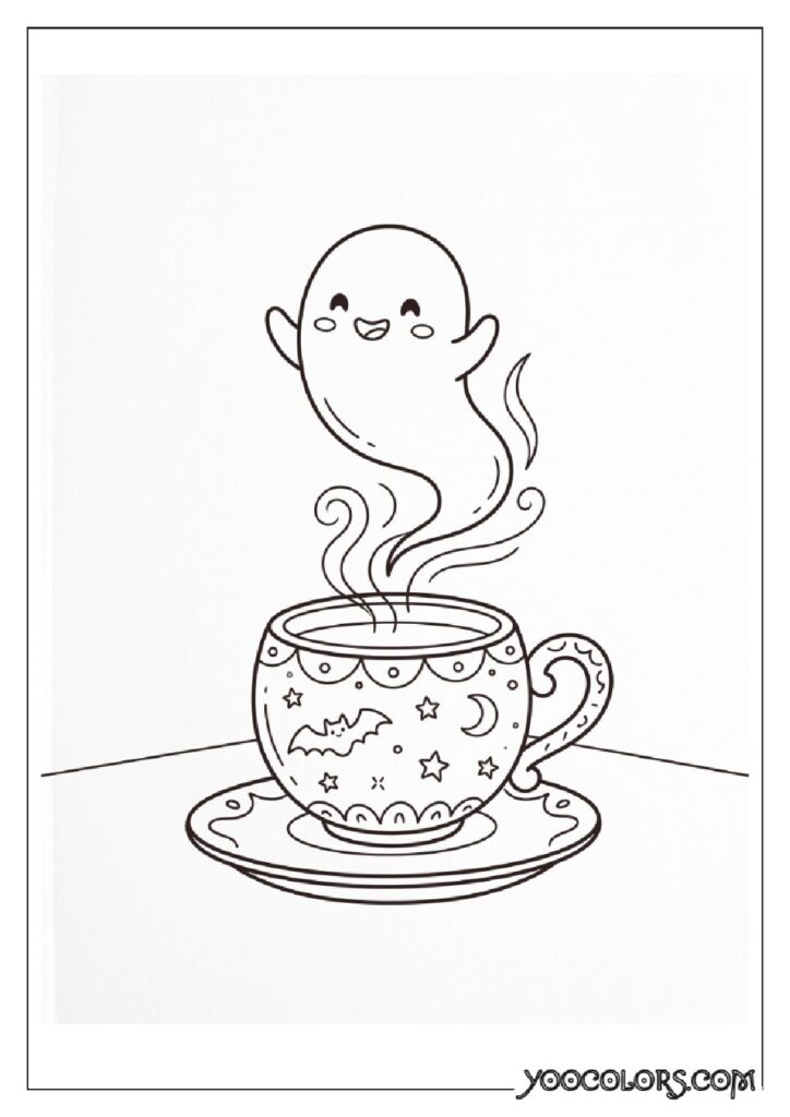 36 Spooky Cute Coloring Pages: Adorable Meets Creepy for Halloween & Beyond 9 Ghost floating from teacup 2K 202608181709 pdf