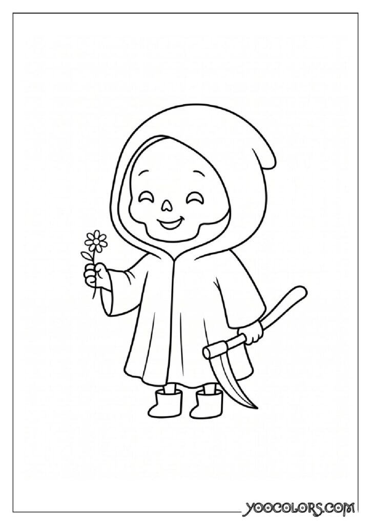 36 Spooky Cute Coloring Pages: Adorable Meets Creepy for Halloween & Beyond 11 Grim reaper holding flower 2K 202608181710 pdf