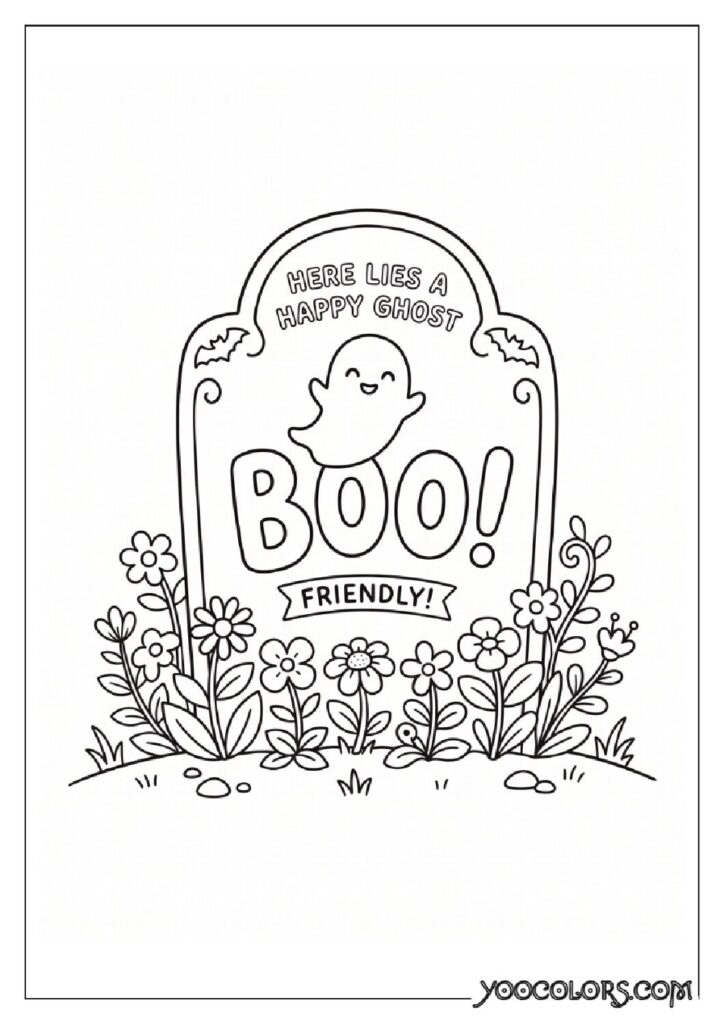 36 Spooky Cute Coloring Pages: Adorable Meets Creepy for Halloween & Beyond 23 Tombstone with flowers and BOO 202608181639 pdf