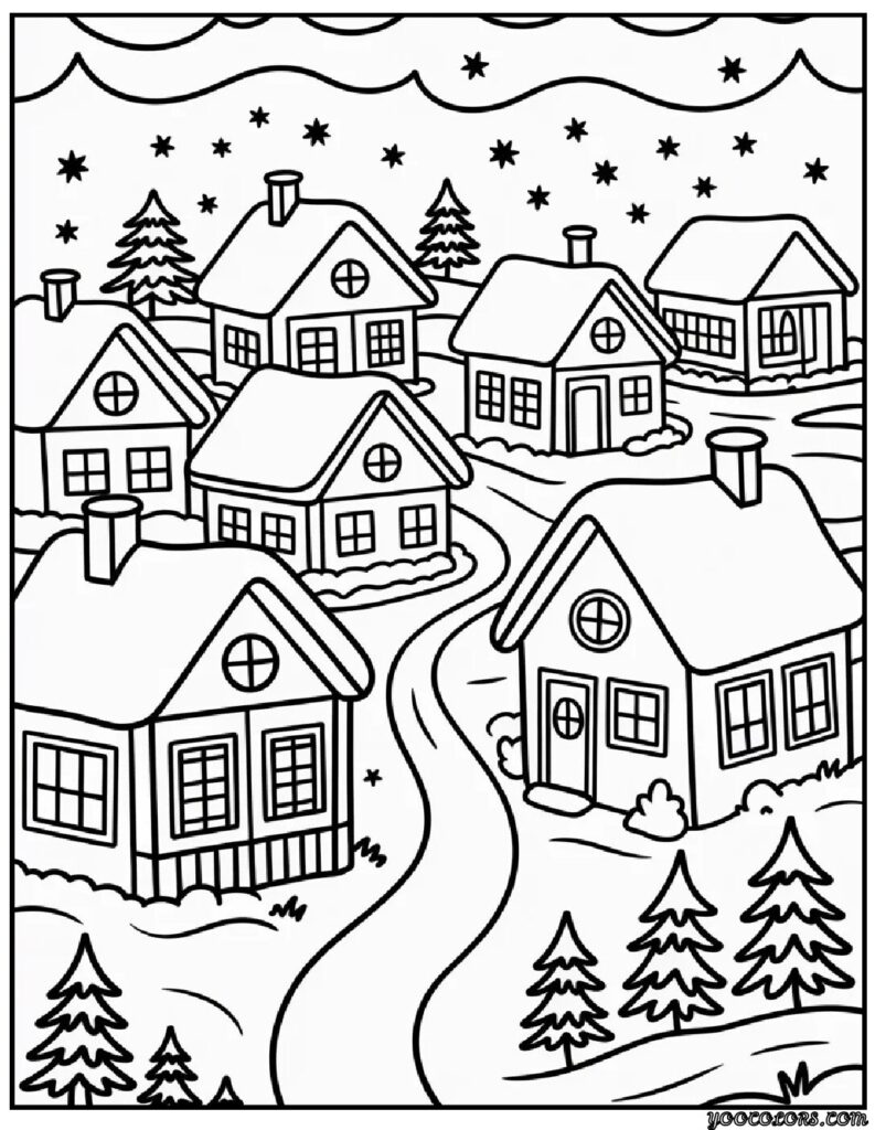 Winter Village Coloring Pages – Build Your Own Snowy Little Town 12 WINTER VILLAGE COLORING PAGES 1 pdf