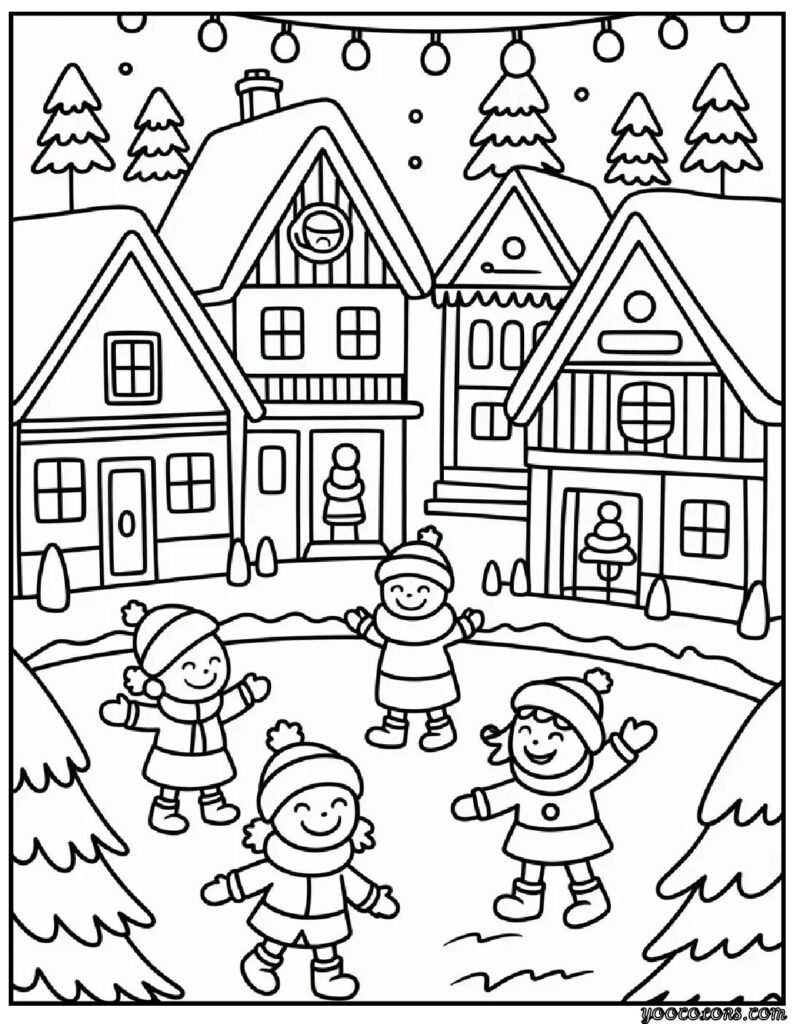 Winter Village Coloring Pages – Build Your Own Snowy Little Town 10 WINTER VILLAGE COLORING PAGES 2 pdf