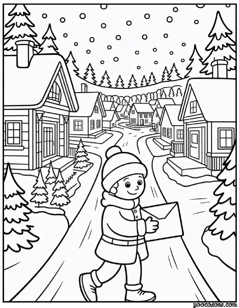 Winter Village Coloring Pages – Build Your Own Snowy Little Town 9 WINTER VILLAGE COLORING PAGES 3 pdf