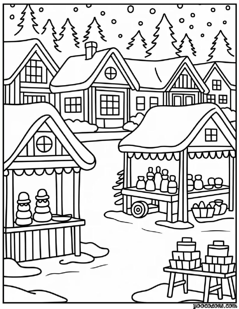 Winter Village Coloring Pages – Build Your Own Snowy Little Town 7 WINTER VILLAGE COLORING PAGES 4 pdf