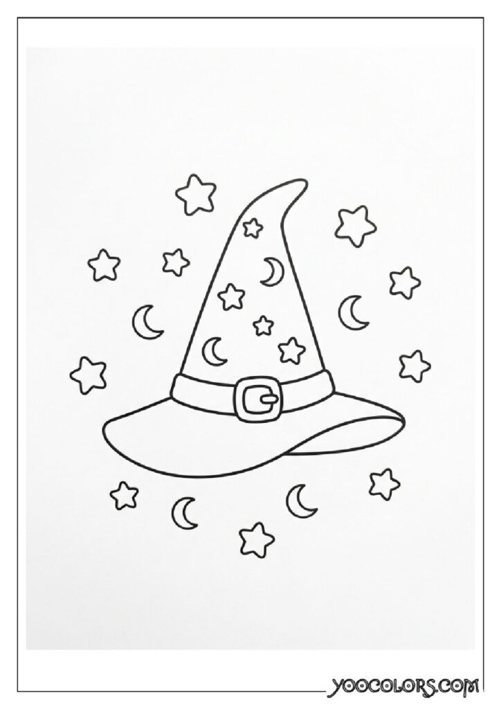 36 Spooky Cute Coloring Pages: Adorable Meets Creepy for Halloween & Beyond 27 Witch hat with floating stars 202608181638 pdf