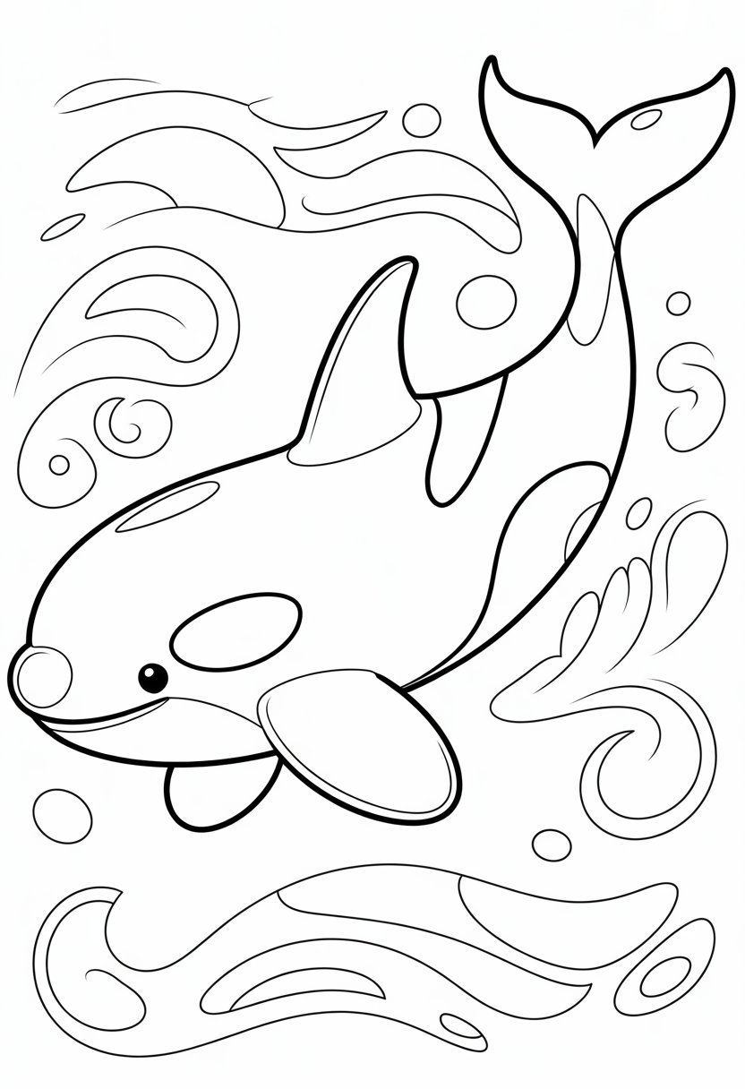 Whale Coloring Pages Printable 10 Best Free Designs for Kids and Adults 12 An orca whale swimming surrounded by waves and bubbles.