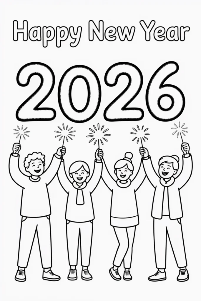 Happy New Year Coloring Pages: Festive, Fun, and Free Printables for 2026 2 Happy New Year Coloring Pages