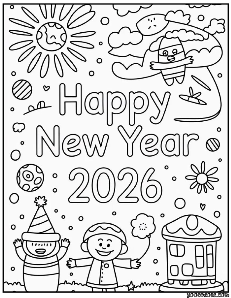 Happy New Year Coloring Pages: Festive, Fun, and Free Printables for 2026 13 happy new year coloring pages 8 pdf