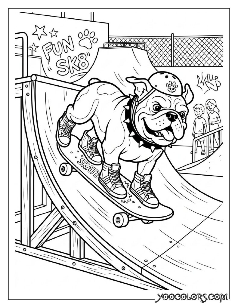 Dope Coloring Pages: The Free Printable Pack Your Kids (and You) Will Actually Be Excited About 6 Bulldog skateboarding on ramp 202608281541 pdf