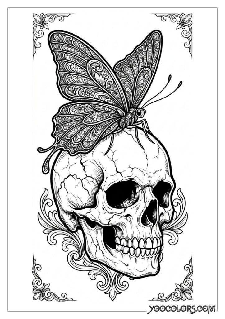 Dope Coloring Pages for Adults: Free Printables to Steal Back Your Quiet Time 6 Butterfly resting on cracked skull 202608282024 1 pdf