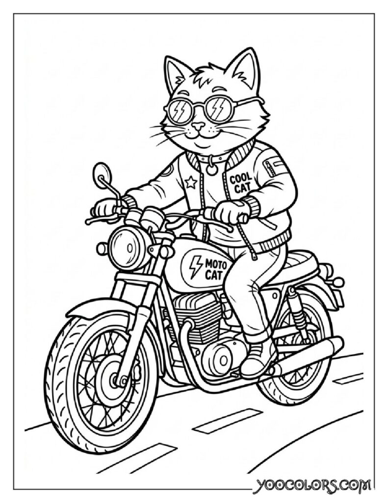 Dope Coloring Pages: The Free Printable Pack Your Kids (and You) Will Actually Be Excited About 8 Cat riding motorcycle line art 202608281541 pdf